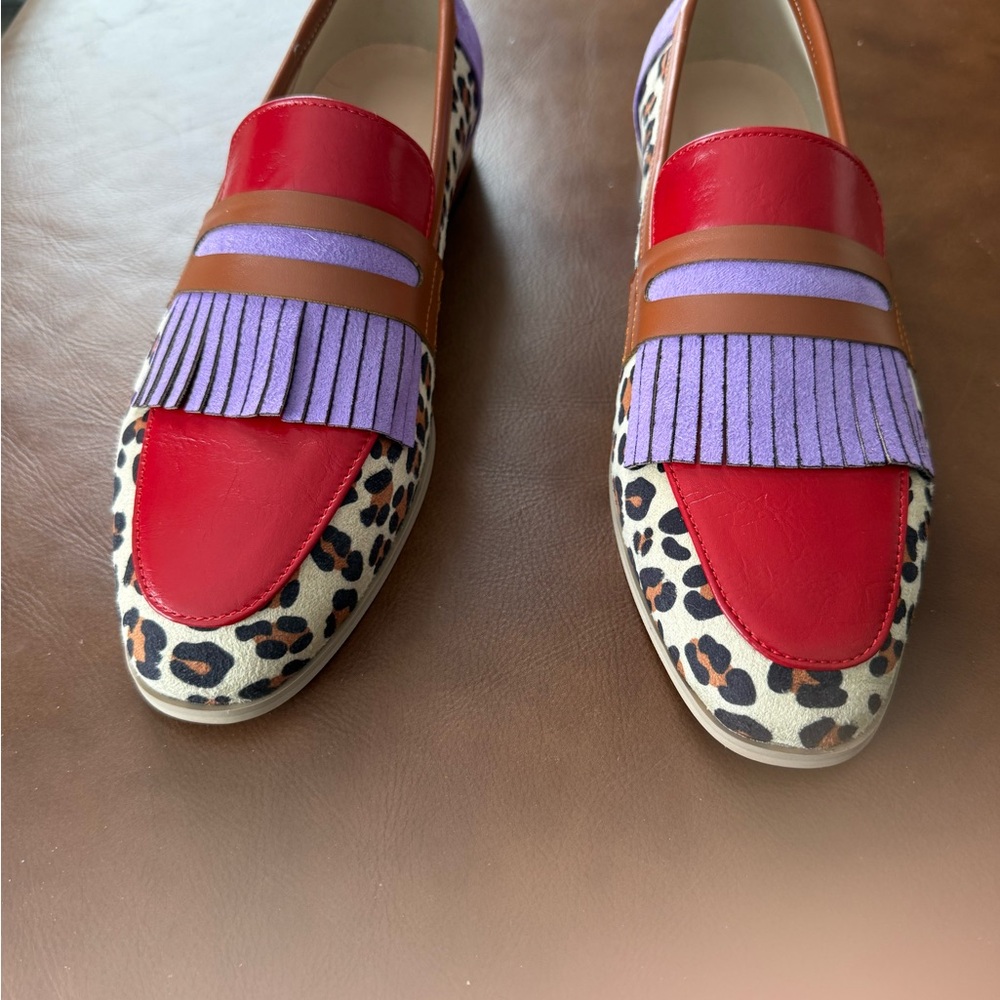 NEW Leopard Print Red and Purple Women's Loafers Size 41